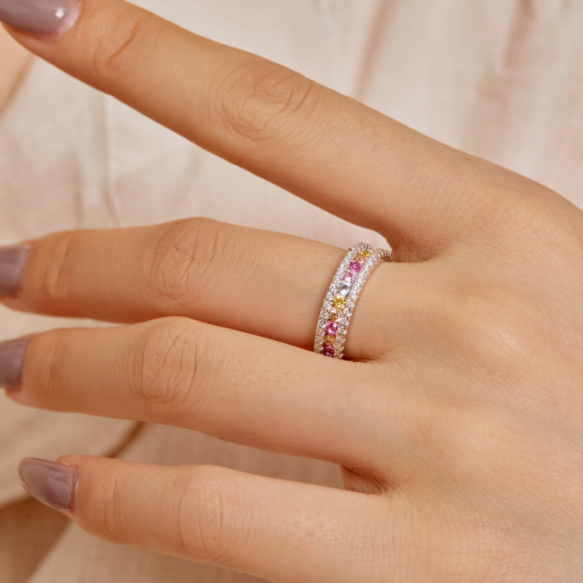 [Bloom]Delicate Colorful Round Cut Daily Ring