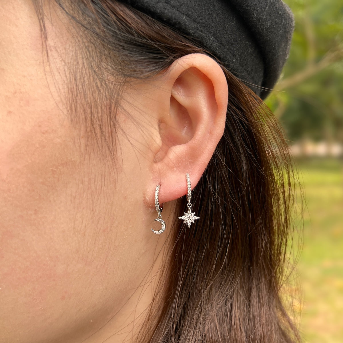 [Bloom]Star and Moon Asymmetric Earrings