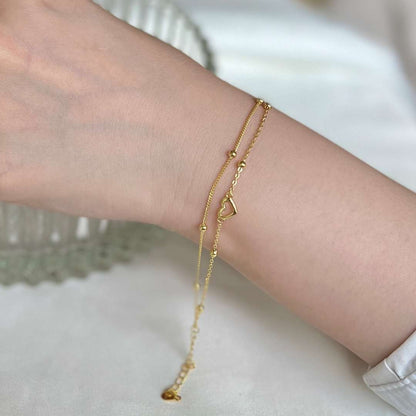 [Bloom]Dainty Double Layer Love Heart Bracelet