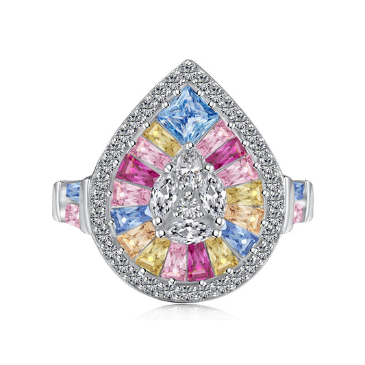 [Bloom]Elegant Colorful Water Drop Shape Banquet Ring