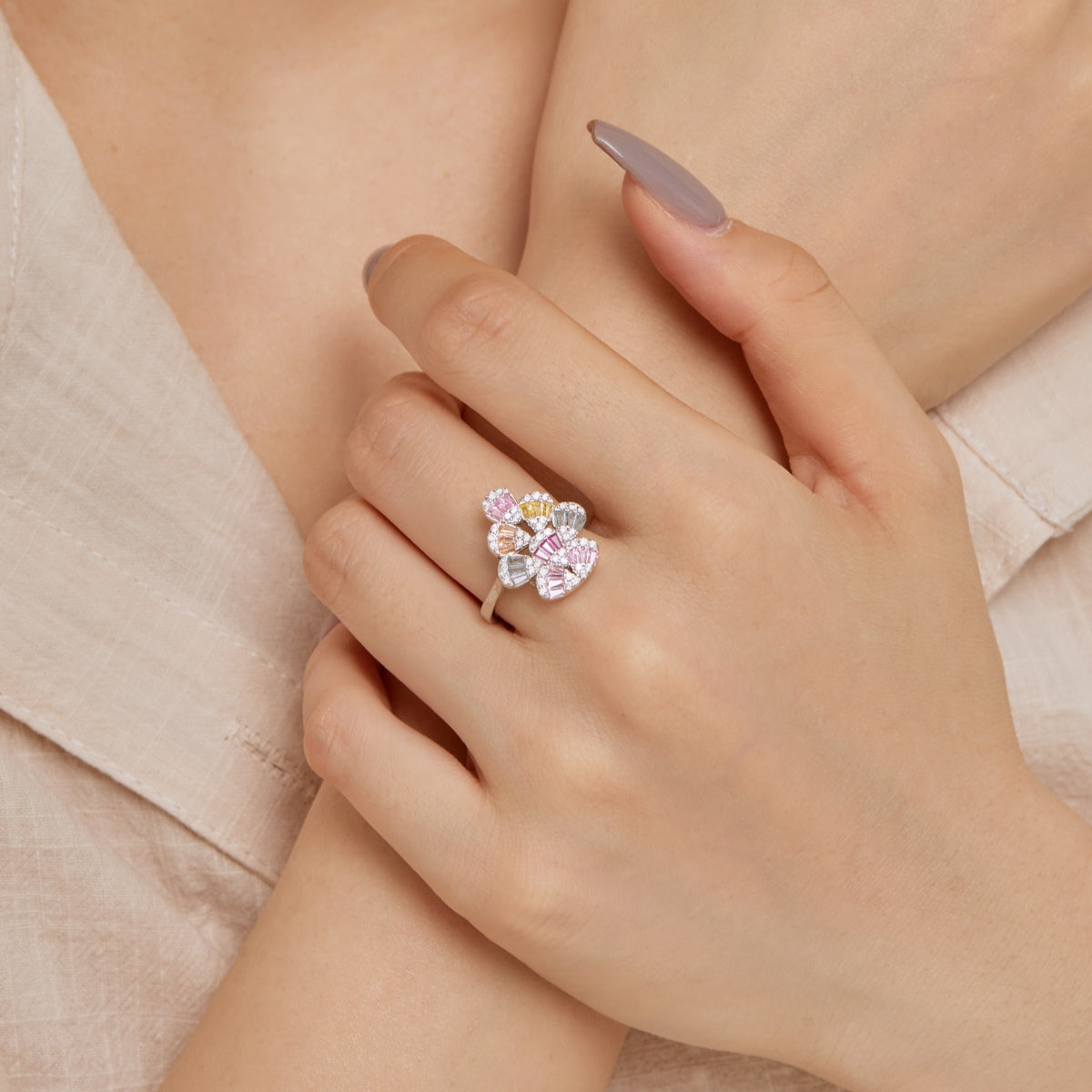 [Bloom]Sparkling Colorful Water Drop Shape Daily Ring