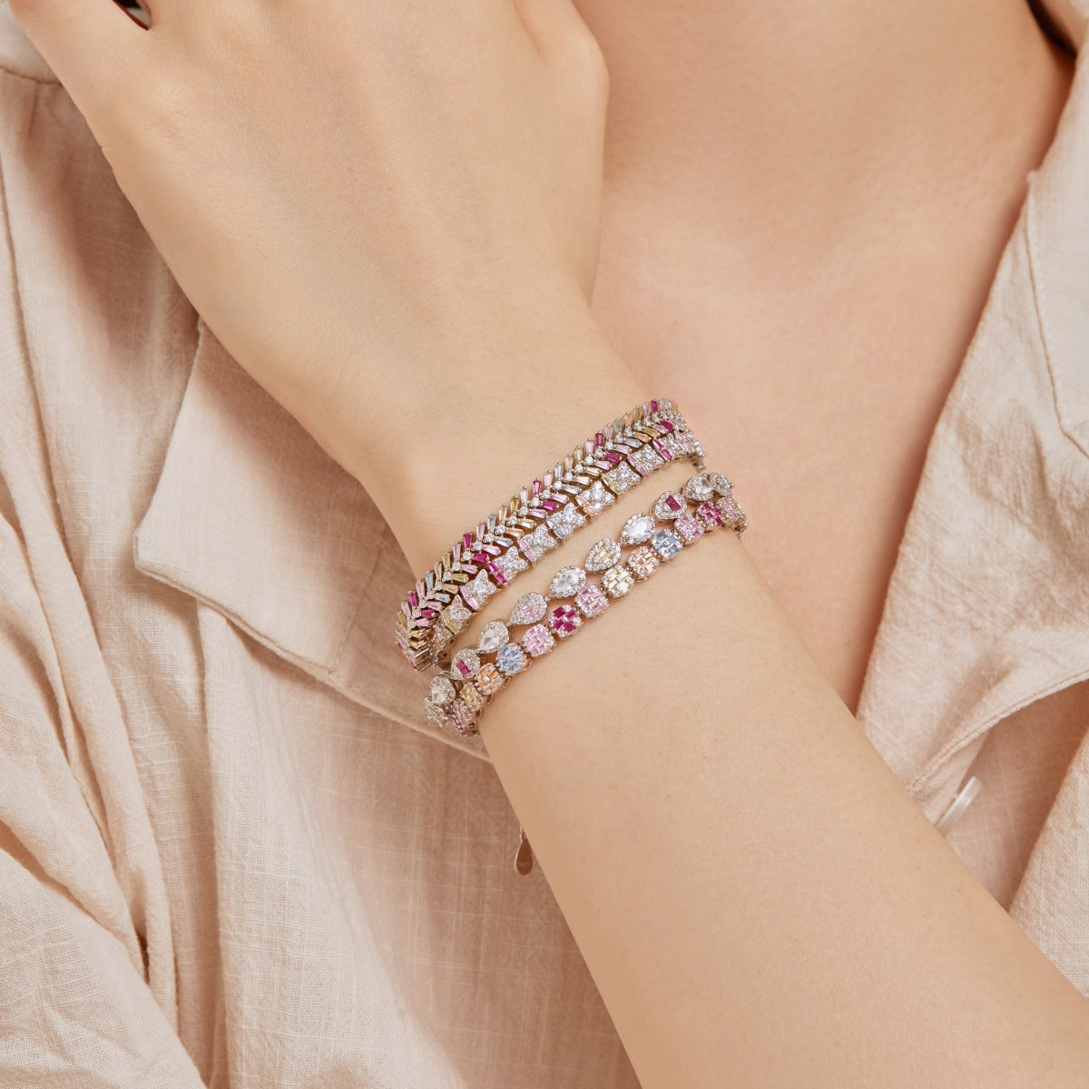 [Bloom]Delicate Colorful Emerald Cut Daily Bracelet