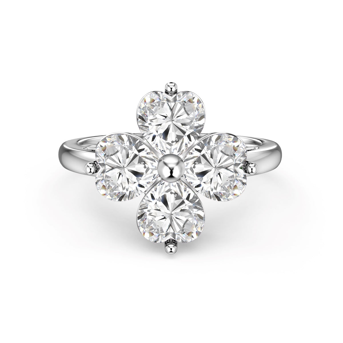 [Bloom]Heart-shaped Four-Leaf Clover Ball Ring