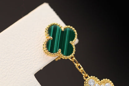 [Bloom]CLOVER EARRINGS GOLD MALACHITE DIAMOND 3 MOTIF