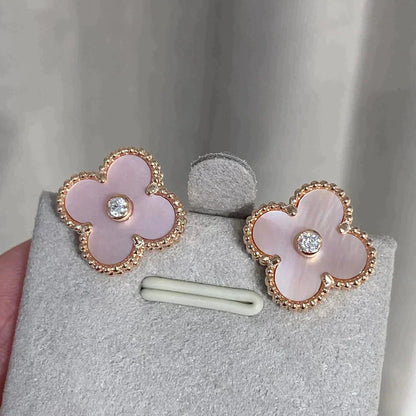 [Bloom]CLOVER MEDIUM 1 MOTIFS  PINK MOP DIAMOND EARRINGS