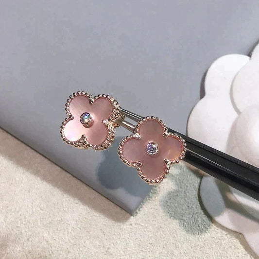 [Bloom]CLOVER MEDIUM 1 MOTIFS  PINK MOP DIAMOND EARRINGS