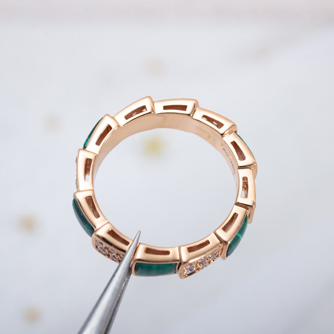 [Bloom]SERPENTI RING PINK GOLD MALACHITE DIAMOND PAVED 4MM