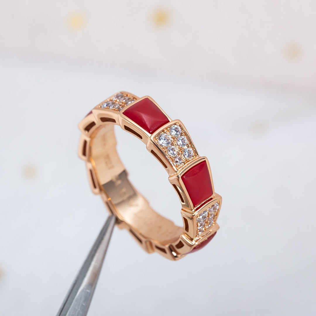 [Bloom]SERPENTI RING PINK GOLD CARNELIAN DIAMOND PAVED 4MM