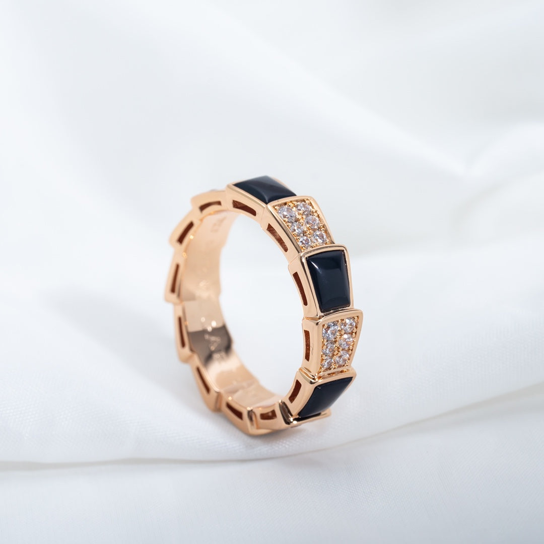 [Bloom]SERPENTI RING PINK GOLD BLACK MOP DIAMOND PAVED 4MM