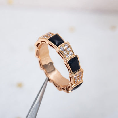 [Bloom]SERPENTI RING PINK GOLD BLACK MOP DIAMOND PAVED 4MM