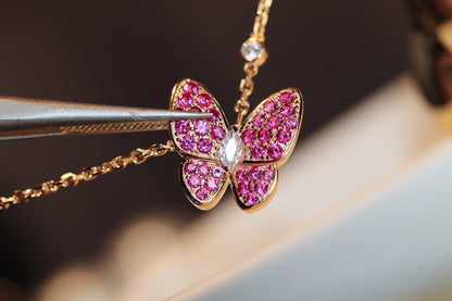 [Bloom]BUTTERFLY RED DIAMOND ROSE GOLD NECKLACE