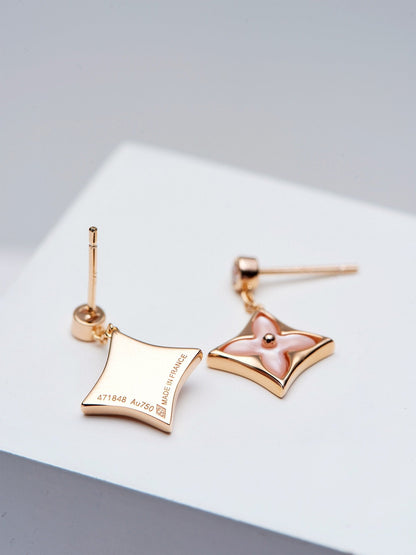 [Bloom]DOUBLE STAR PINK GOLD MOP DROP EARRINGS