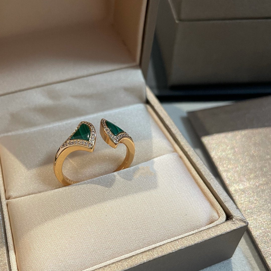 [Bloom]DREAM MALACHITE DIAMOND OPEN RING