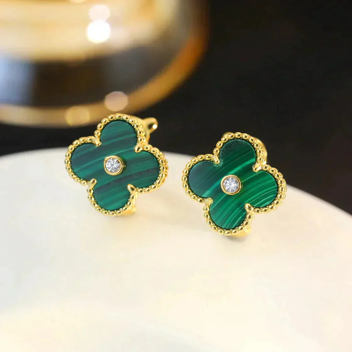 [Bloom]CLOVER MEDIUM 1 MOTIFS MALACHITE DIAMOND EARRINGS