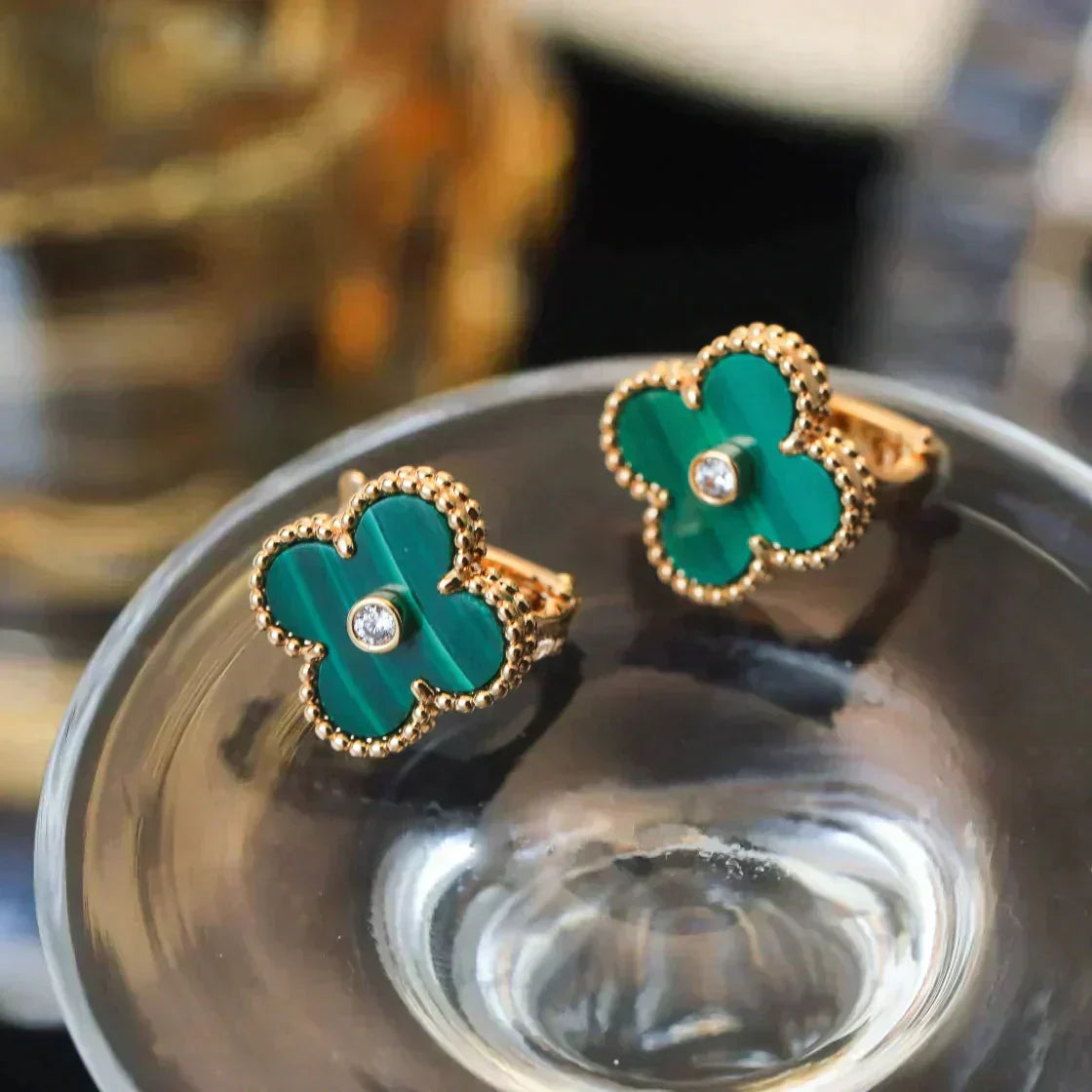 [Bloom]CLOVER MEDIUM 1 MOTIFS MALACHITE DIAMOND EARRINGS