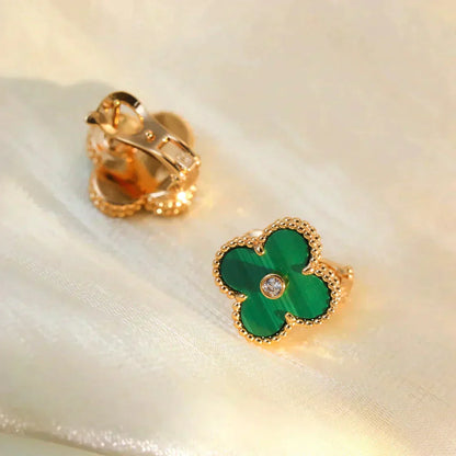 [Bloom]CLOVER MEDIUM 1 MOTIFS MALACHITE DIAMOND EARRINGS