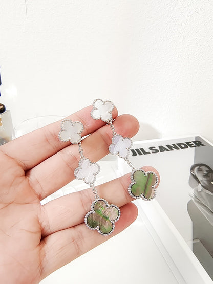 [Bloom]CLOVER 3 MOTIFS CHALCEDONY DARK MOP SILVER EARRINGS