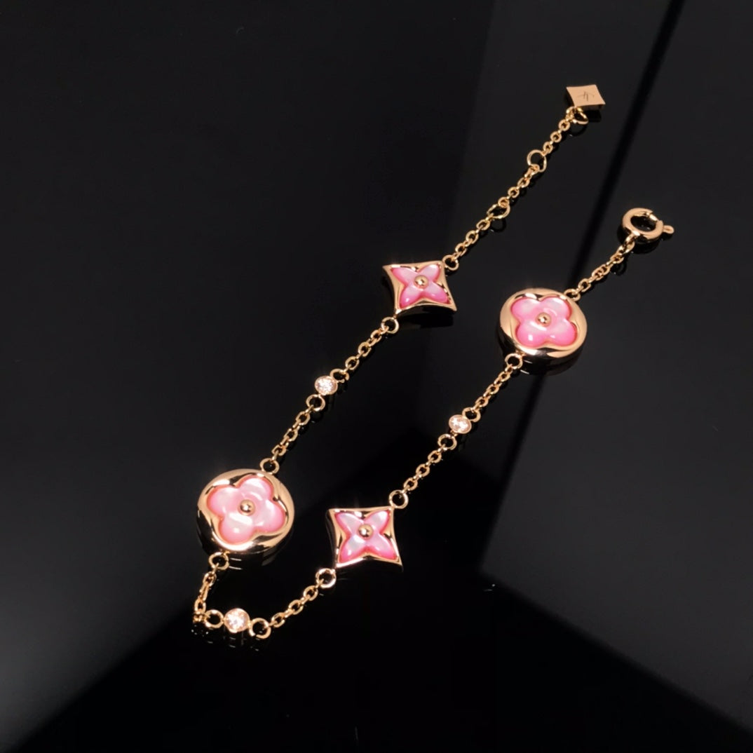 [Bloom]STAR AND SUN 4 MOTIF PINK MOP PINK GOLD BRACELET