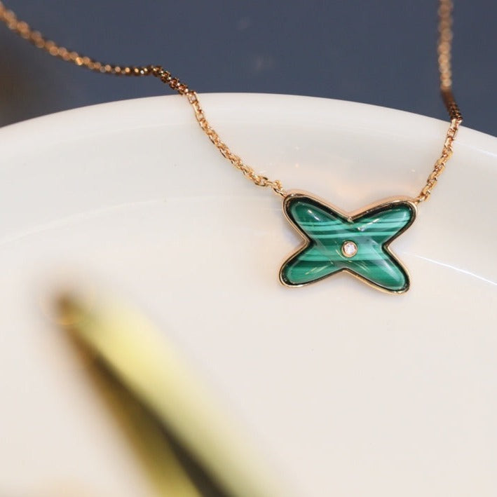 [Bloom]JEUX MALACHITE 1 DIAMOND PINK GOLD NECKLACE