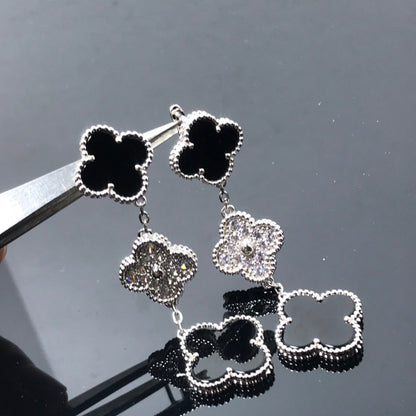 [Bloom]CLOVER 3 MOTIF DIAMOND ONYX SILVER EARRINGS