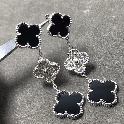 [Bloom]CLOVER 3 MOTIF DIAMOND ONYX SILVER EARRINGS