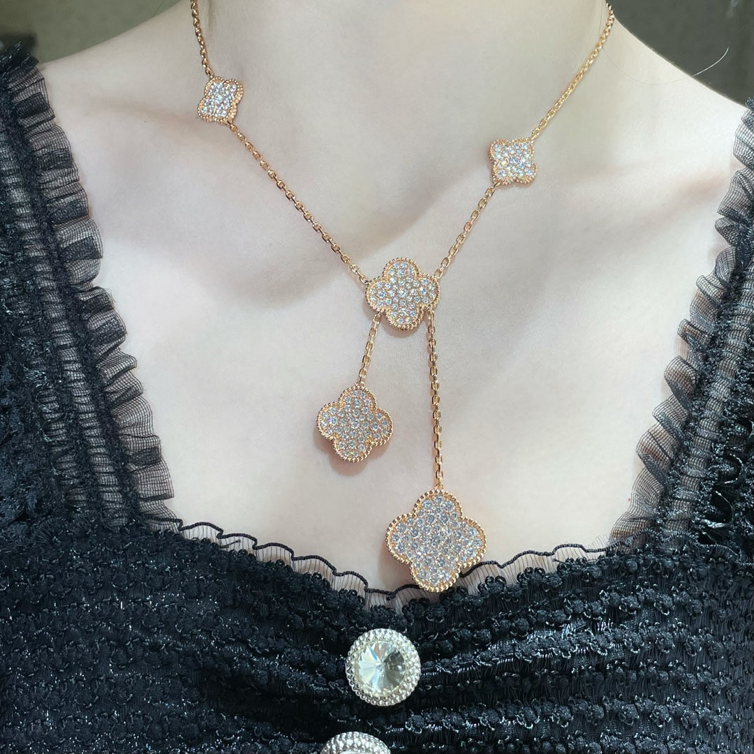 [Bloom]CLOVER 6 MOTIF DIAMOND PAVED NECKLACE