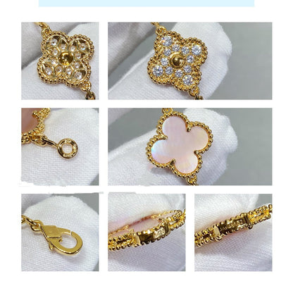 [Bloom]CLOVER 5 MOTIF DIAMOND PINK MOP PINK GOLD BRACELET