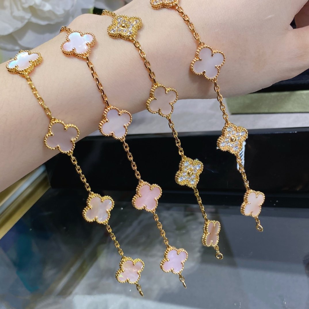 [Bloom]CLOVER 5 MOTIF DIAMOND PINK MOP PINK GOLD BRACELET