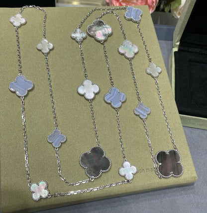 [Bloom]CLOVER 16 MOTIF CHALCEDONY MOP SILVER NECKLACE