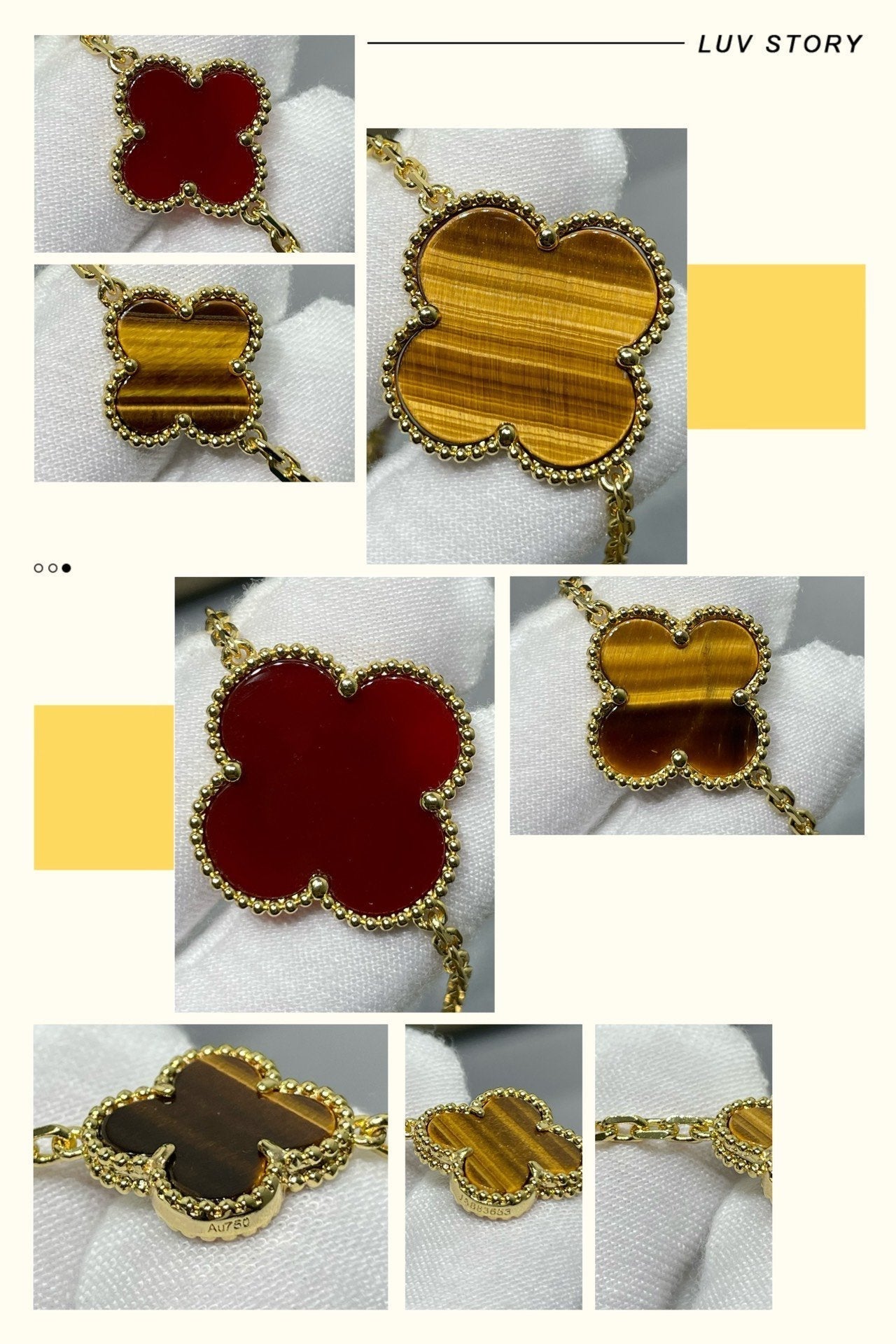 [Bloom]CLOVER 16 MOTIF CARNELIAN TIGER EYE ROSE GOLD NECKLACE