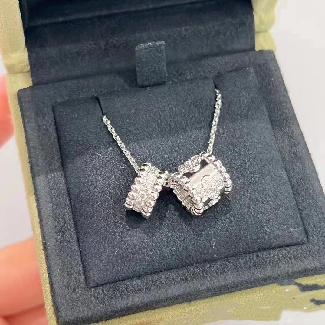 [Bloom]PERLEE DOUBLE PENDANT SILVER DIAMOND NECKLACE