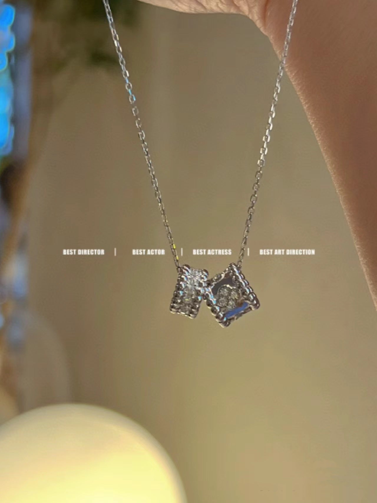 [Bloom]PERLEE DOUBLE PENDANT SILVER DIAMOND NECKLACE