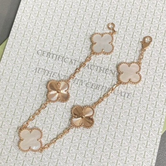 [Bloom]CLOVER BRACELET 5 MOTIF WHITE MOP PINK GOLD