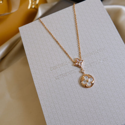 [Bloom]STAR AND SUN WHITE MOP 2 MOTIF PINK GOLD NECKLACE