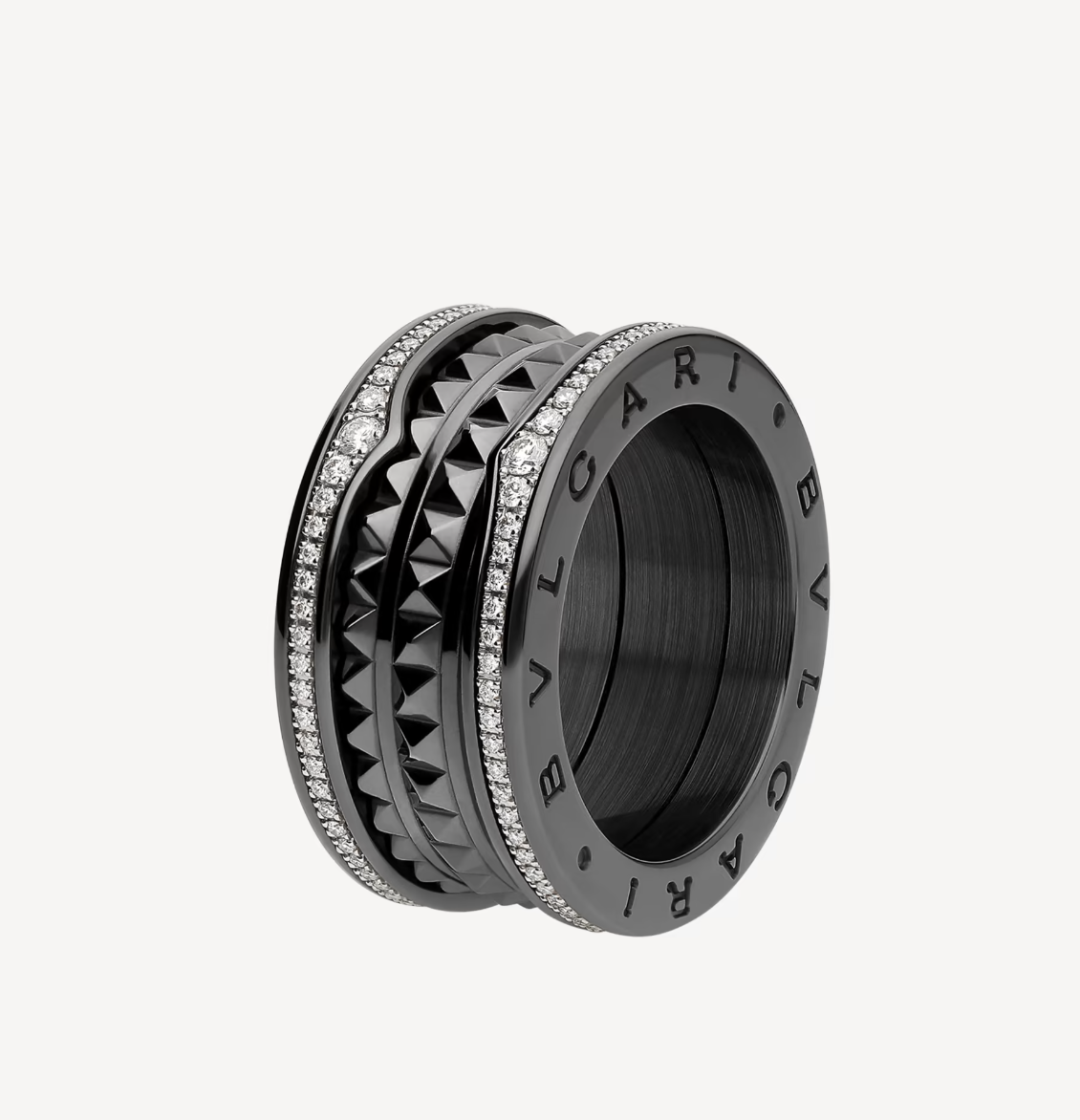 [Bloom]ZERO 1 ROCK FOUR-BAND BLACK CERAMIC WITH STUDDED SPIRAL AND PAVED DIAMONDS RING