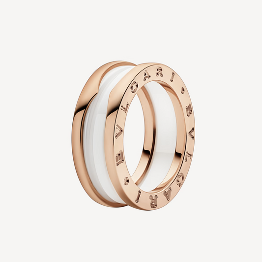 [Bloom]ZERO 1 TWO-BAND LOOPS AND WHITE CERAMIC SPIRAL PINK GOLD RING