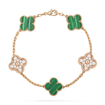 [Bloom]CLOVER  5 MOTIF MALACHITE DIAMOND BRACELET