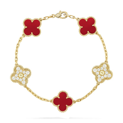 [Bloom]CLOVER 5 MOTIFS CARNELIAN DIAMOND BRACELET