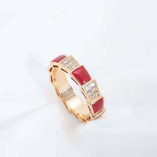 [Bloom]SERPENTI RING PINK GOLD CARNELIAN DIAMOND PAVED 4MM