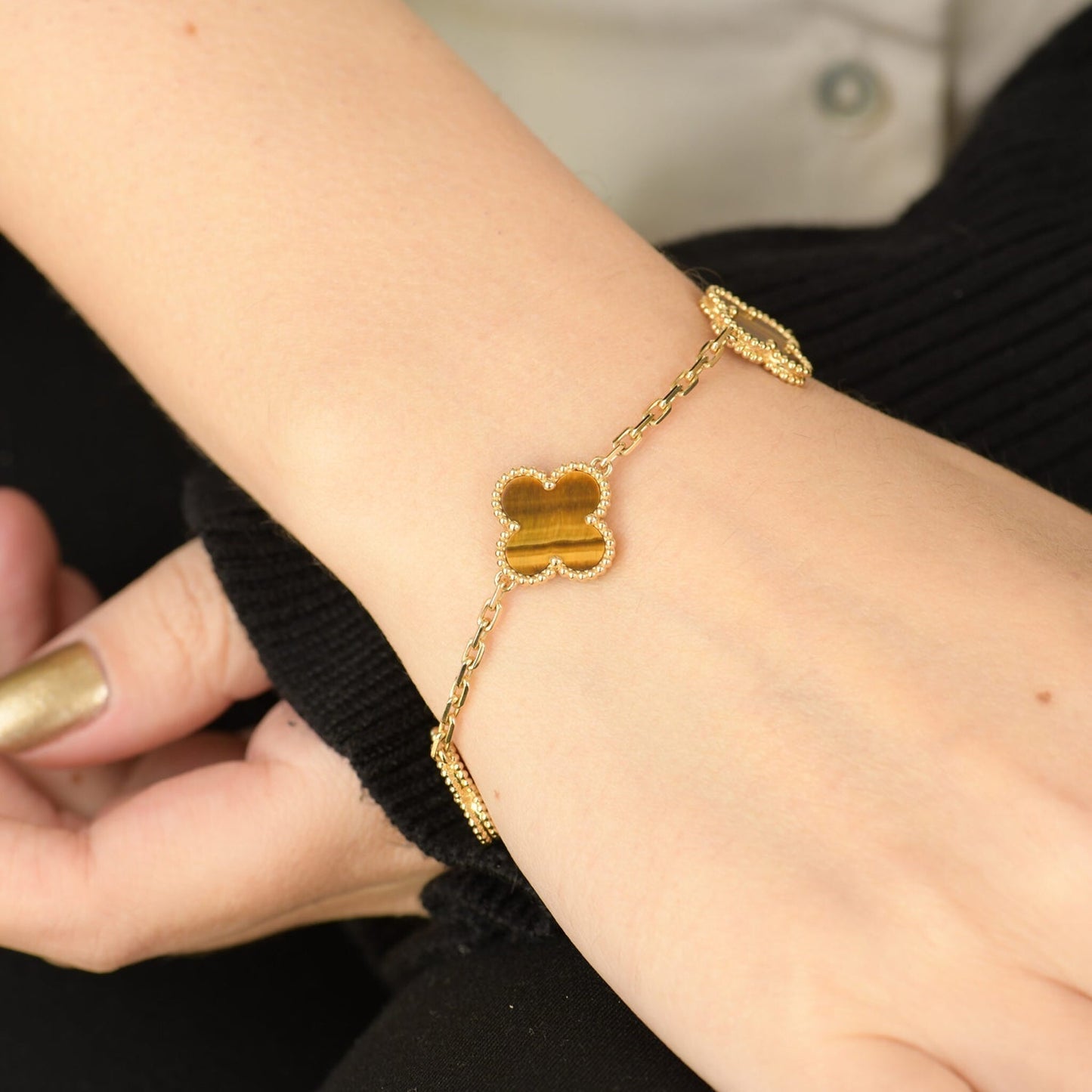 [Bloom]CLOVER  5 MOTIFS TIGER EYE BRACELET