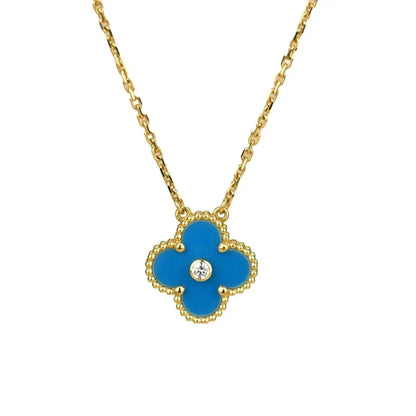 [Bloom]CLOVER 15MM DIAMOND AND BLUE AGATE NECKLACE