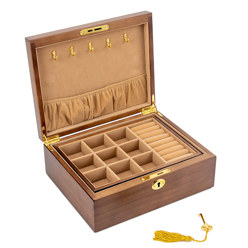 SOLID WOOD RETRO LOCK JEWELRY BOX STORAGE BOX