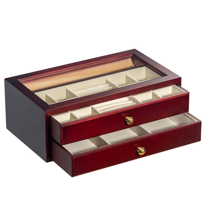 HIGH-GRADE SOLID WOOD JEWELRY BOX TRANSPARENT GLASS STORAGE BOX