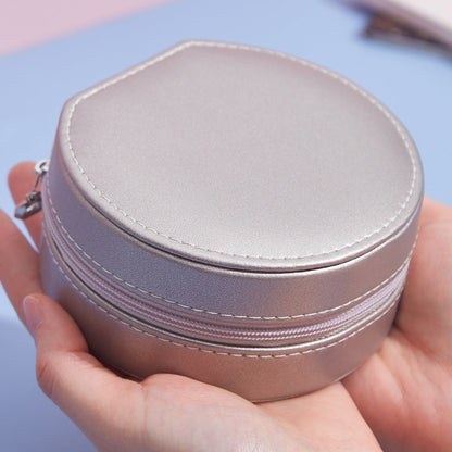 LEATHER ROUND JEWELRY BOX TRAVEL PORTABLE JEWELRY STORAGE BOX