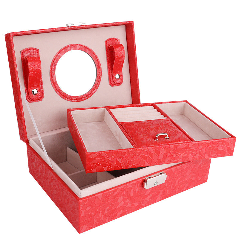 EXQUISITE PU LEATHER JEWELRY BOX WITH LOCK