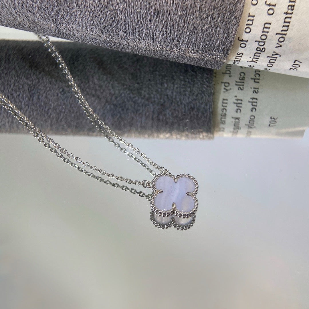 [Bloom]CLOVER 15MM BLUE CHALCEDONY NECKLACE SILVER