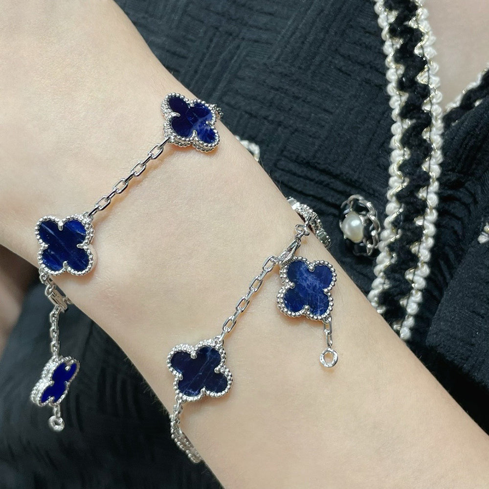 [Bloom]CLOVER 5 MOTIF PIETERSITE SILVER BRACELET