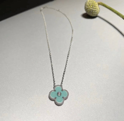 [Bloom]CLOVER 1 DIAMOND LIGHT BLUE SILVER NECKLACE