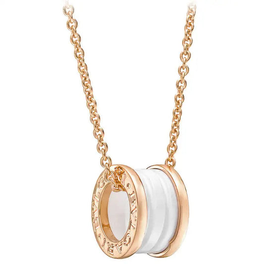 [Bloom]ZERO 1 WHITE CERAMIC PINK GOLD DIAMOND NECKLACE