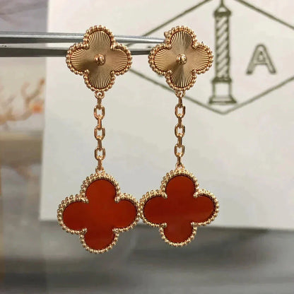 [Bloom]CLOVER 2 MOTIF  LASER CARNELIAN EARRINGS